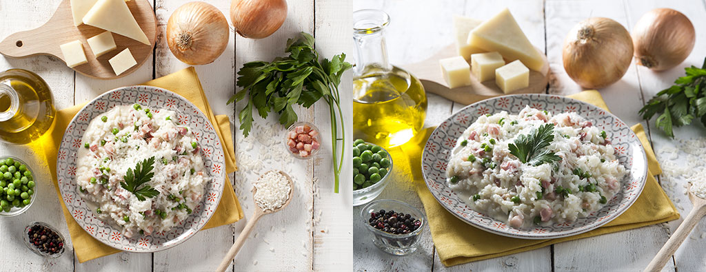 Risotto con piselli e pancetta